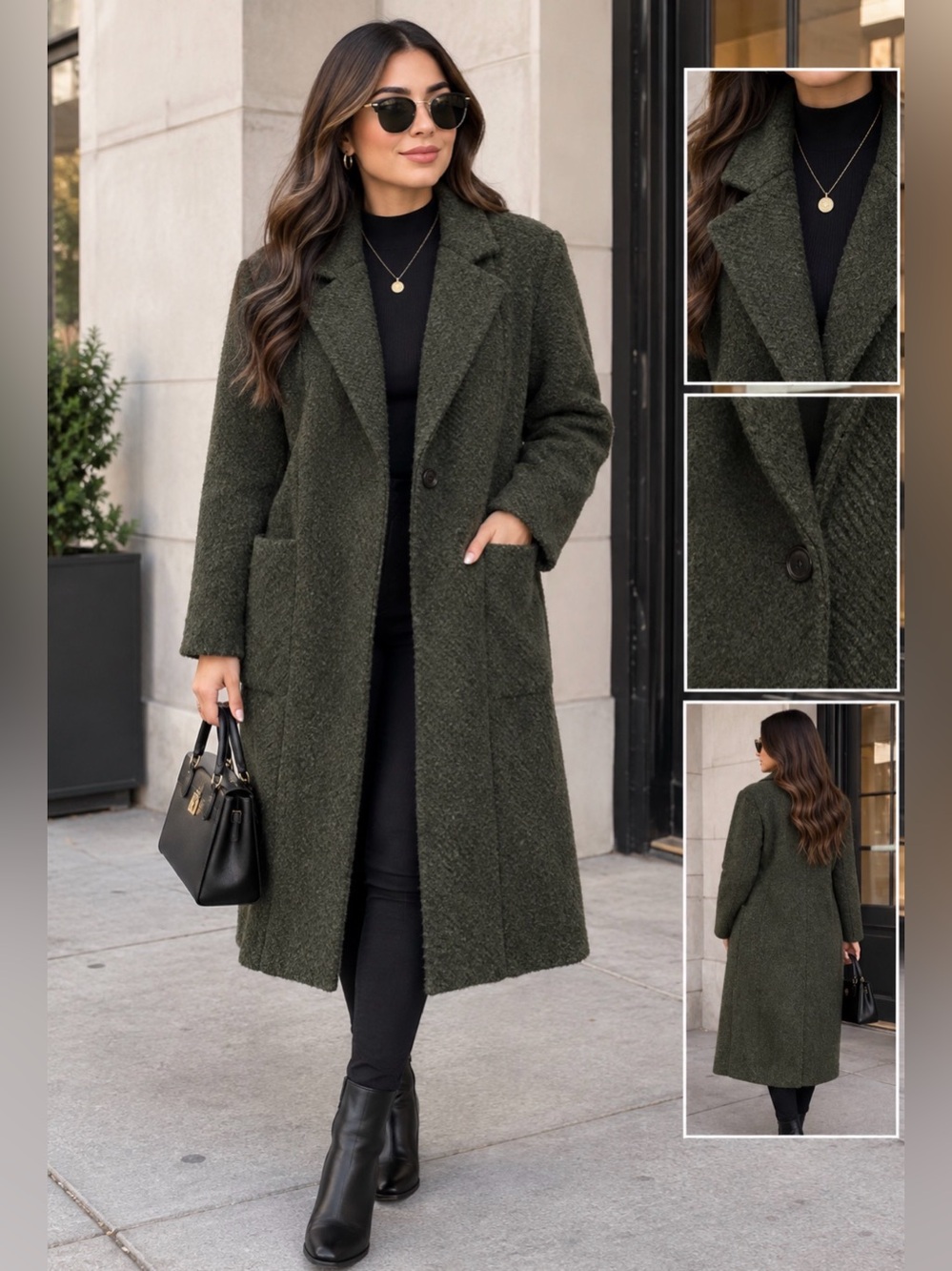 Banana Republic Olive Green Wool-Blend Long Pea Coat